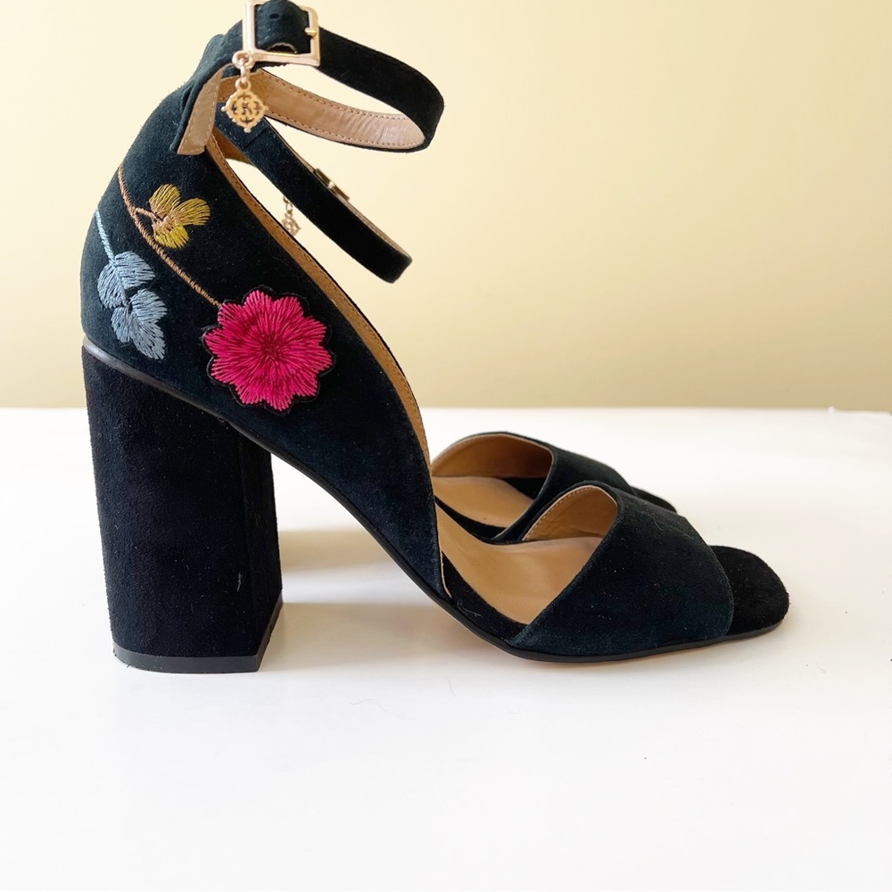 Nanette Lepore Martina Suede Block Sandal Embroidered Ankle Strap Sandal - Picture 10 of 14